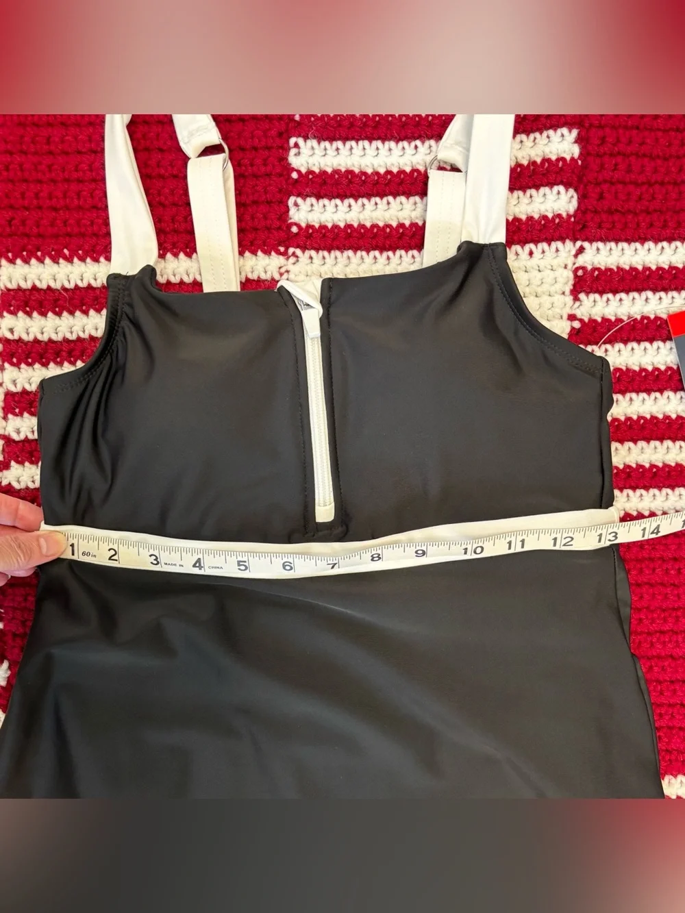 NWT Lands' End Women Zipper Front Swim Dress, Sz XS, Black with White Trim - Picture 4 of 16